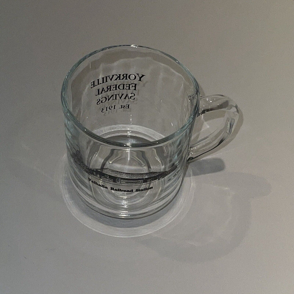 Valhalla‎ Railroad Station Yorkville Federal Savings Bank Clear Glass Mug EUC - Picture 6 of 9